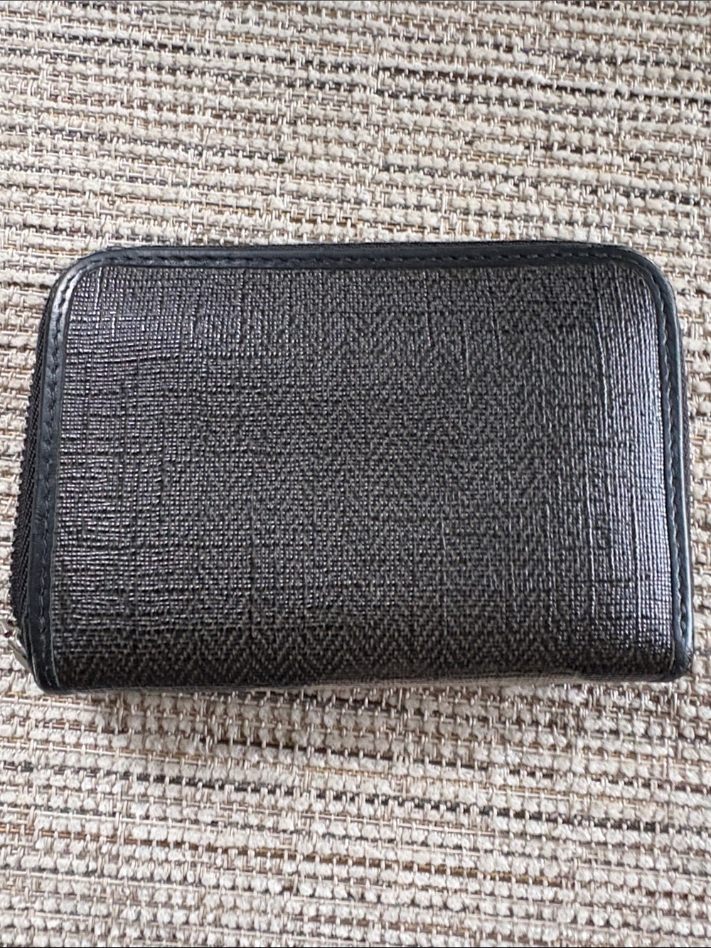 Authentic BVLGARI Herringbone Compact Zip Around Wallet Coin Purse Black Gray - Picture 4 of 11